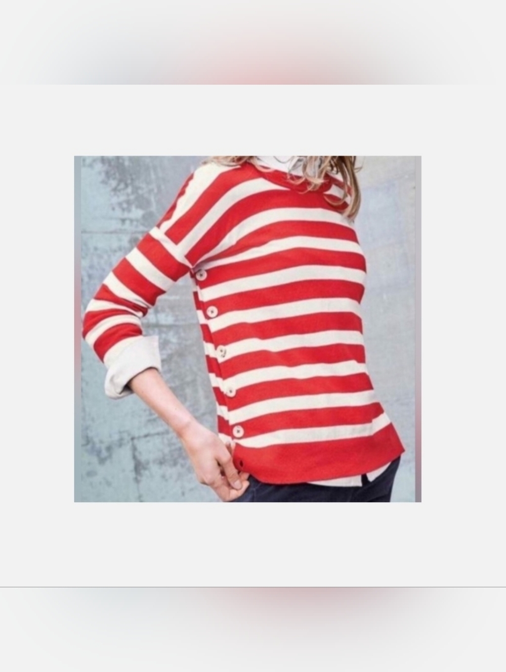 Boden Red and White Sweater With Side Buttons Women's Size Large